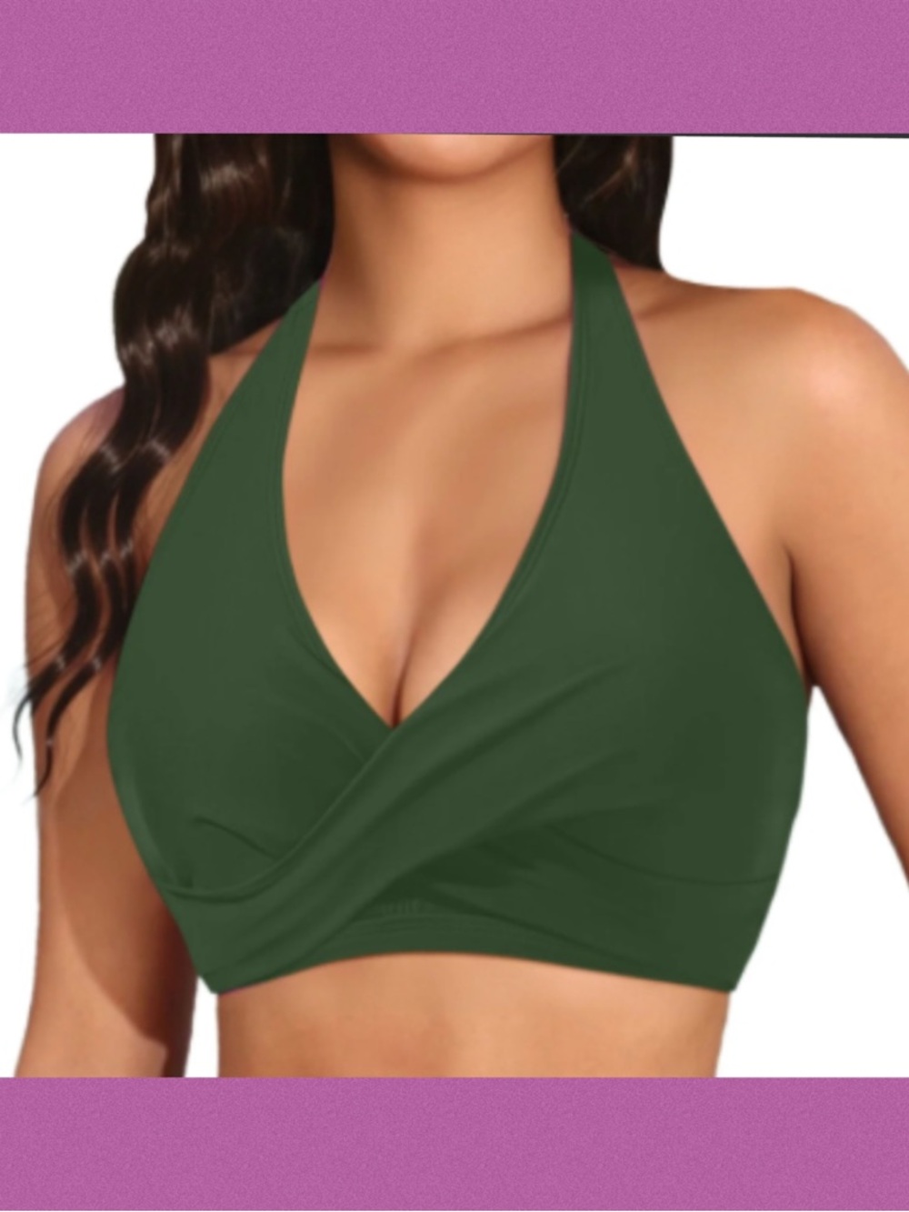 Women’s Olive Green Halter Wrap Swim Top and High-Waist Bottoms51 - Picture 5 of 6